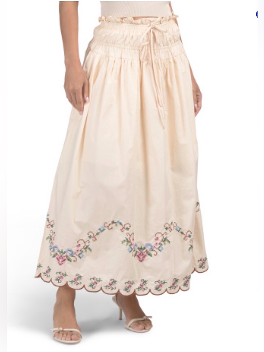 Moon River Cream Embroidered Maxi Skirt Medium